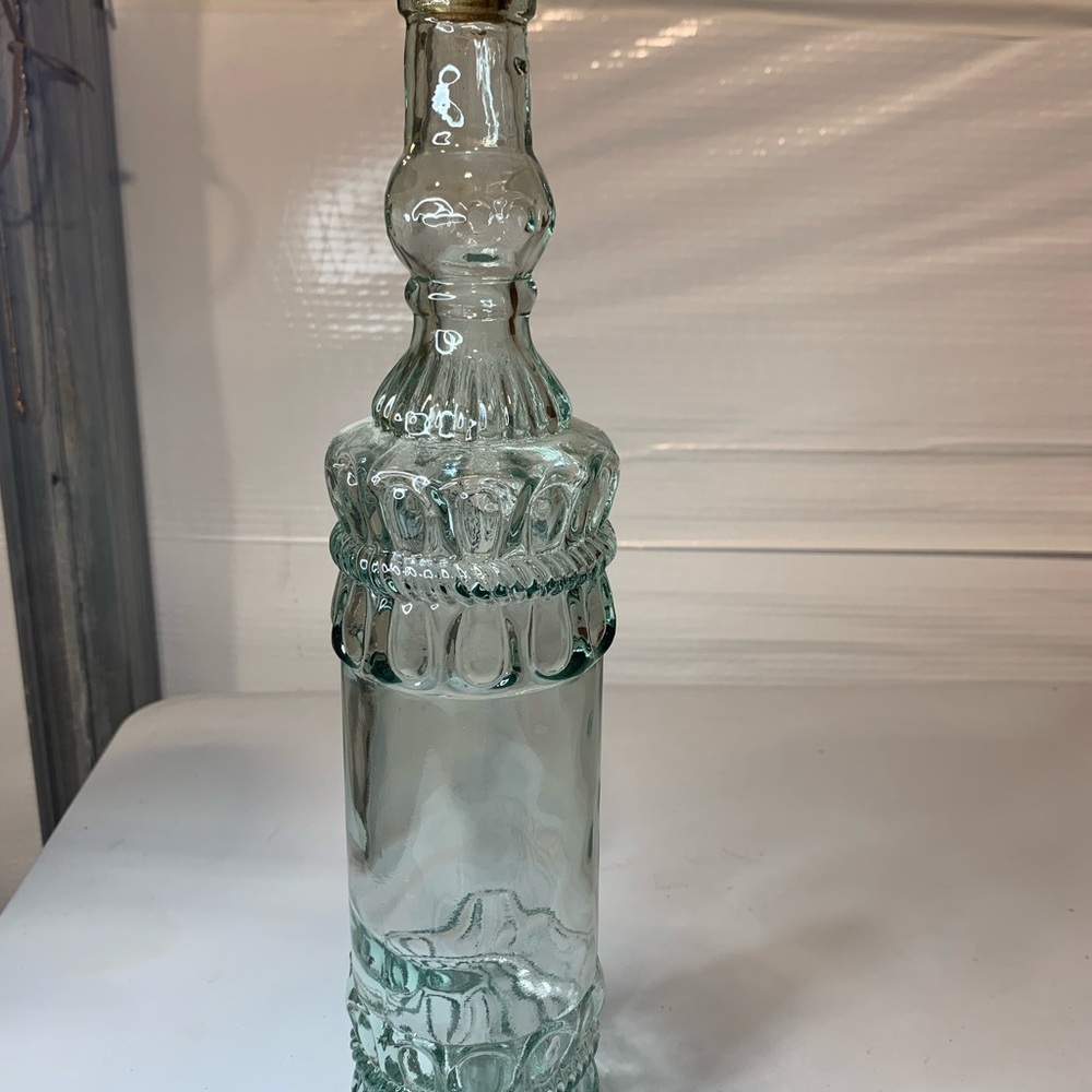 Decorative Textured Glass Bottle - Aqua Clear